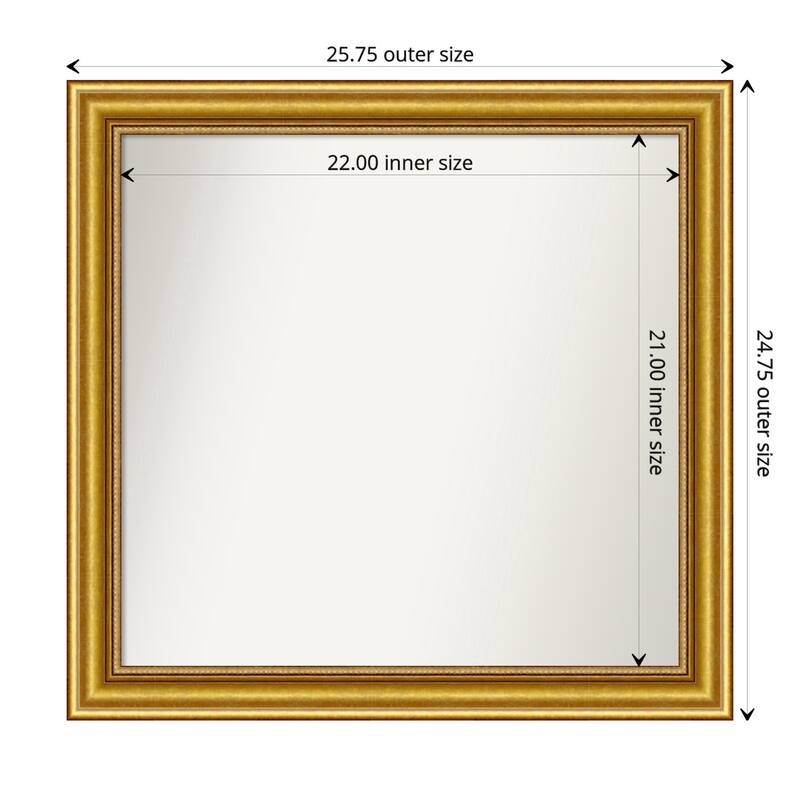 Townhouse Gold Framed Non-Beveled Custom Wall Mirror, Bathroom Vanity Mirror - Outer Size: 25.75 x 24.75