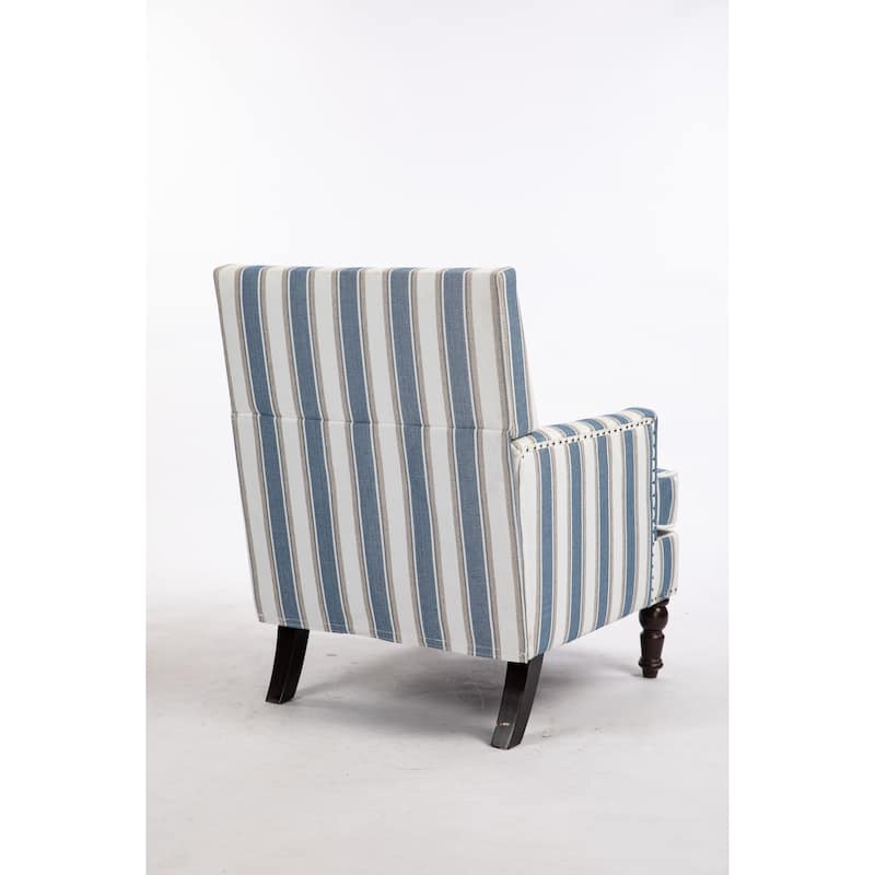 Striped Linen Accent Chair with Nailhead Trim and Solid Wood Frame
