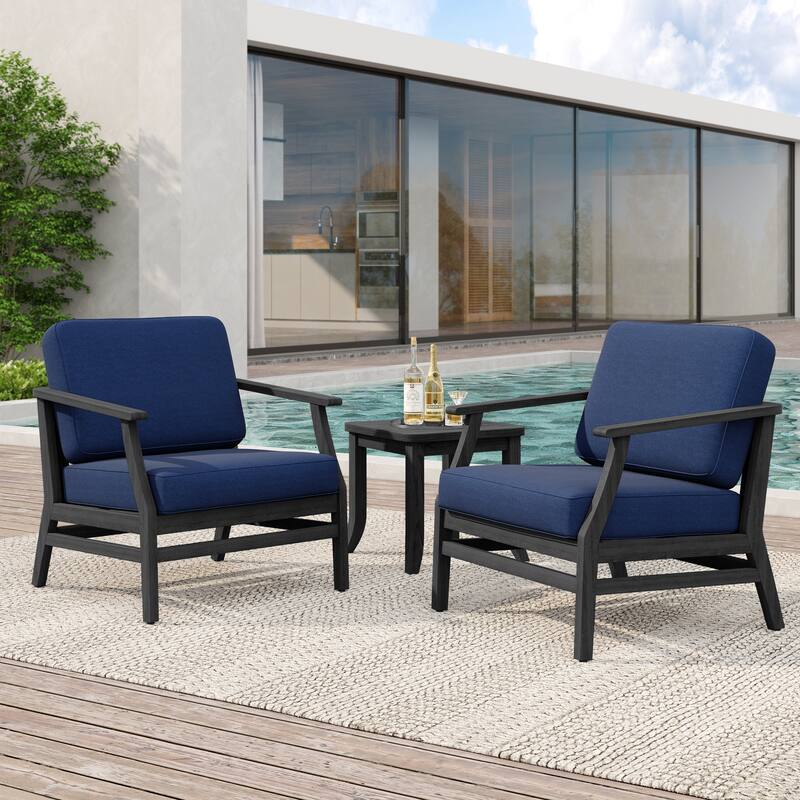 2 Set Patio Teak Wood Outdoor Chair and Side Table Set with Cushions