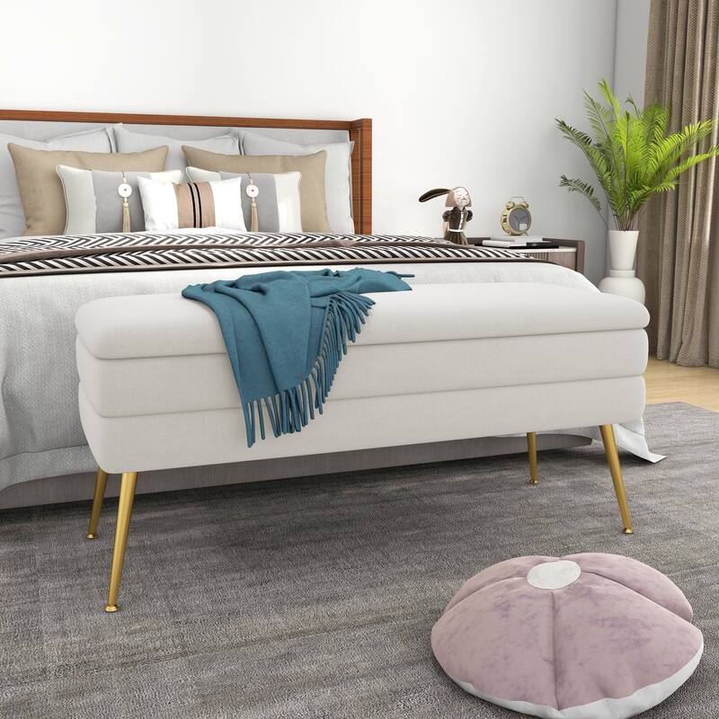 Modern Velvet Storage Bench Upholstered Ottoman