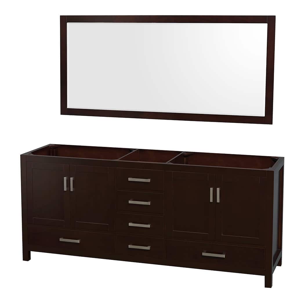 Wyndham Collection Sheffield 80" Hardwood Vanity Cabinet and Mirror -
