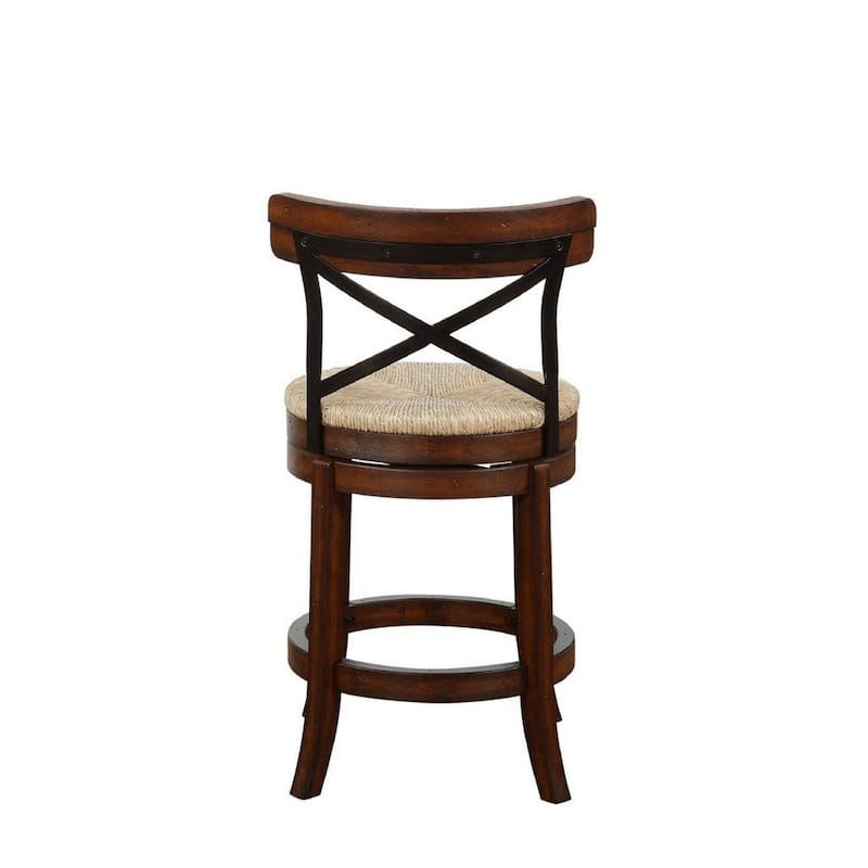 24 Inch Swivel Counter Stool, Crossed Metal Back, Sedge Seat - 18.5 L x 19 W x 37.25 H Inches
