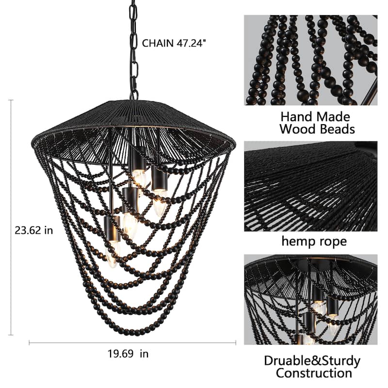 4-light Black Beaded Chandelier - 19.69"x19.69"x23.62"