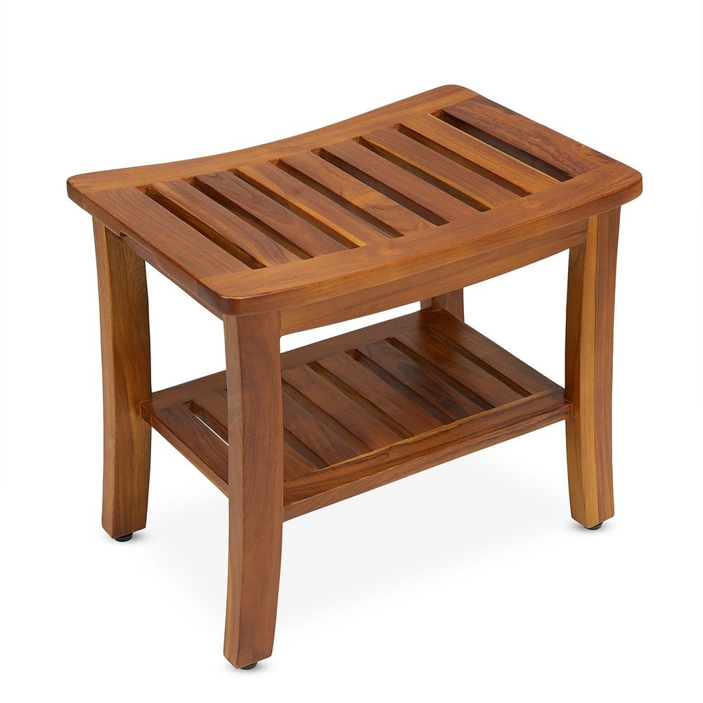 TeakCraft HERMOD Teak Shower Bench with Shelf 21 Inch, Fully Assembled