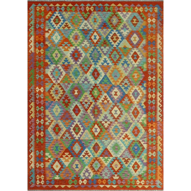 Sangat Flatweave Jonah Red/Purple Rug - 6'9" x 9'8"