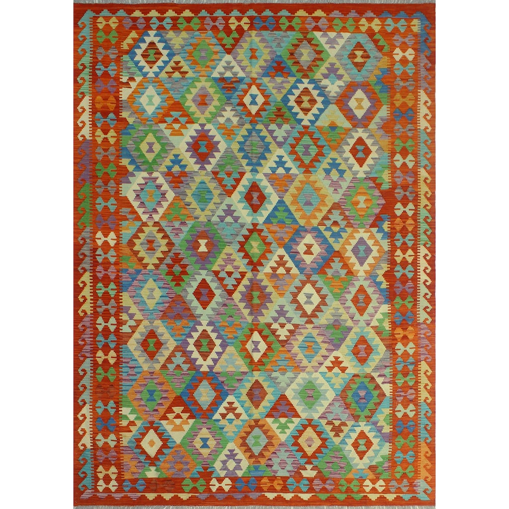 Sangat Flatweave Jonah Red/Purple Rug - 6'9" x 9'8"