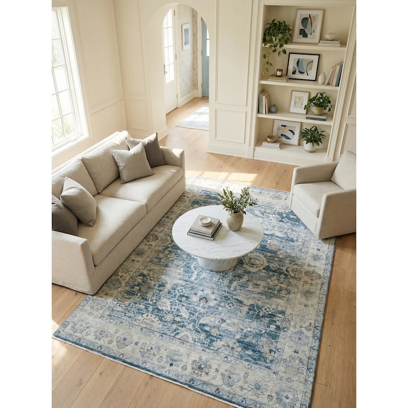 Vintage Looms Blue/Beige Polyester powerloom Area Rug