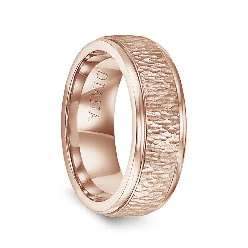 Shop 14k Rose Gold Hammered Raised Center Polished Step Edges