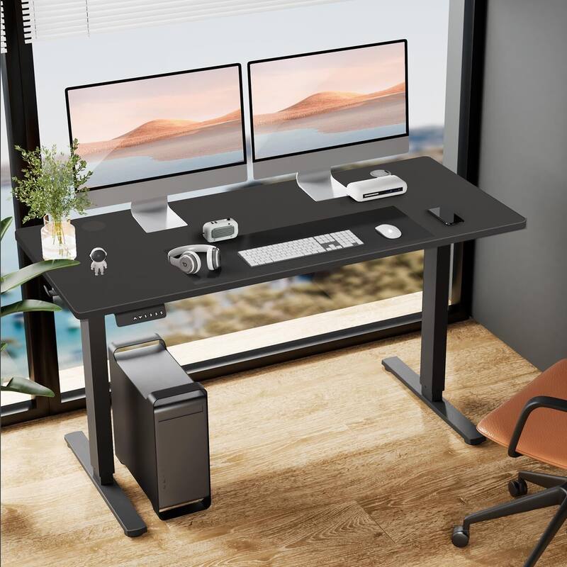 48 x 24 in. Electric Adjustable Height Rising Standing Desk with Splice Board, 2 Hook and Wire Hole - Black