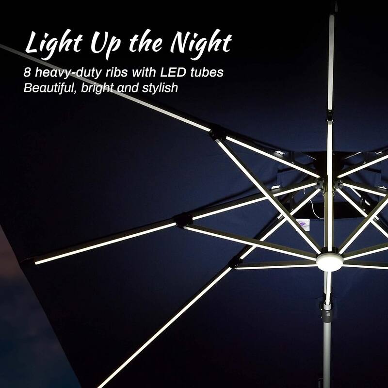 PURPLE LEAF 9 x 12 ft Double Top LED Rectangle Patio Cantilever Umbrella with Base
