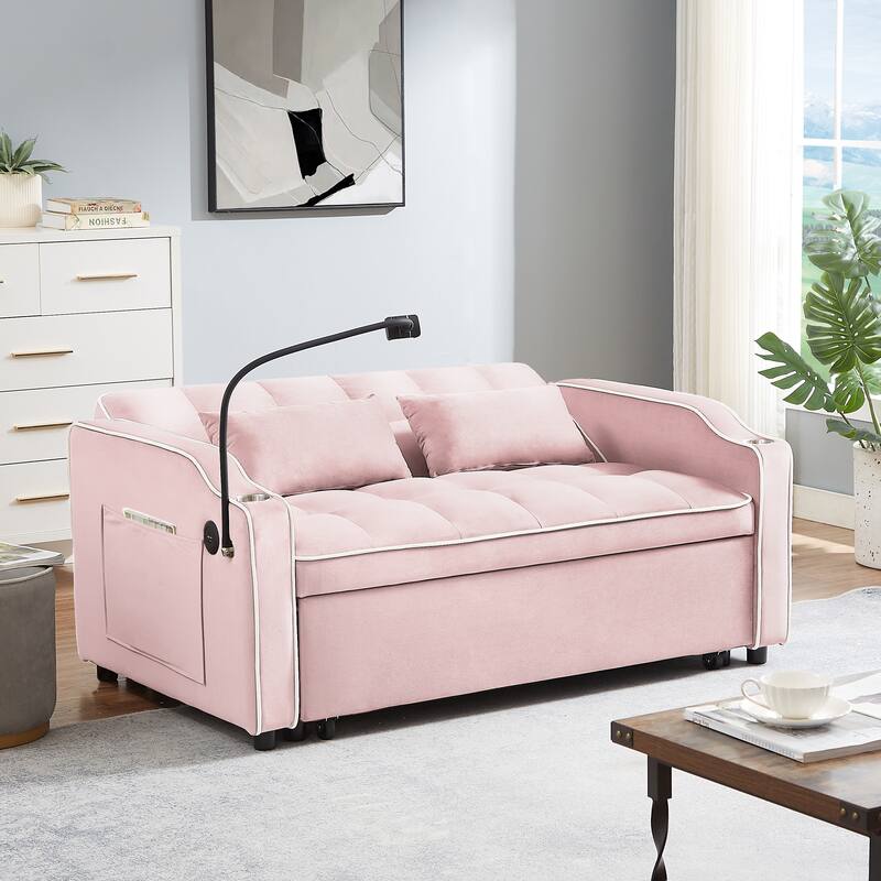 2 in 1 Velvet Loveseat Sleep Sofa w/ Pull Out Bed, USB Port, Stand Bed Bath & Beyond 39293213