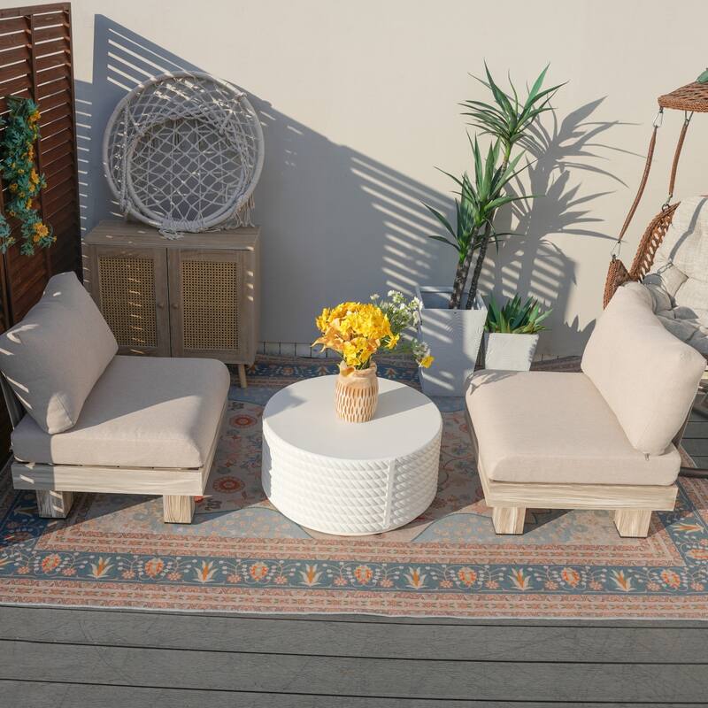 3-piece Outdoor Aluminum Sofa Set with Sponge-filled Cushion and Coffee Table - Coffee table+Armless sofa