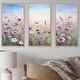 preview thumbnail 7 of 11, Designart "Wild Flowers Meadows III" Flower Field Framed Art Set of 3 - Traditional Purple Wall Art Set 3 Pieces 36 in. W x 28 in. H - 3 Panels - Brown