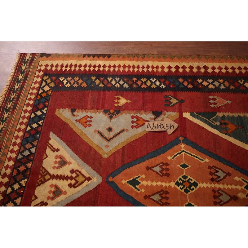 Kilim Qashqai Persian Vegetable Dye Vintage Flatweave Wool Carpet - 5'4" X 9'6"
