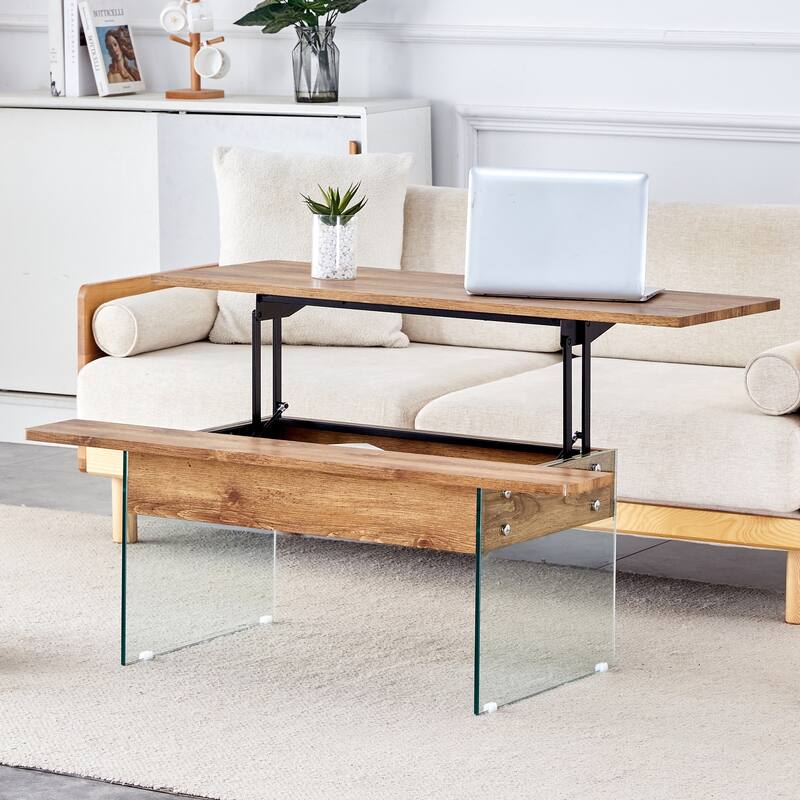 Anmytek Lift Top Coffee Table with Storage Wood Texture Modern Convertible Desk for Small Space Living Room