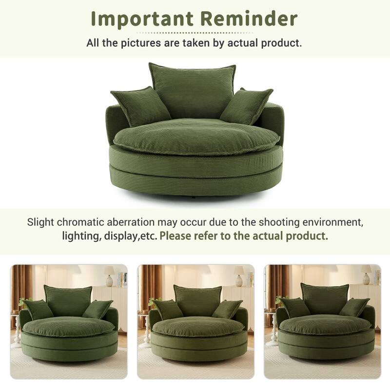 360° Swivel Sofa Chair Accent Barrel Chair with Dual-layer Cushion Design and 3 Removable Pillows