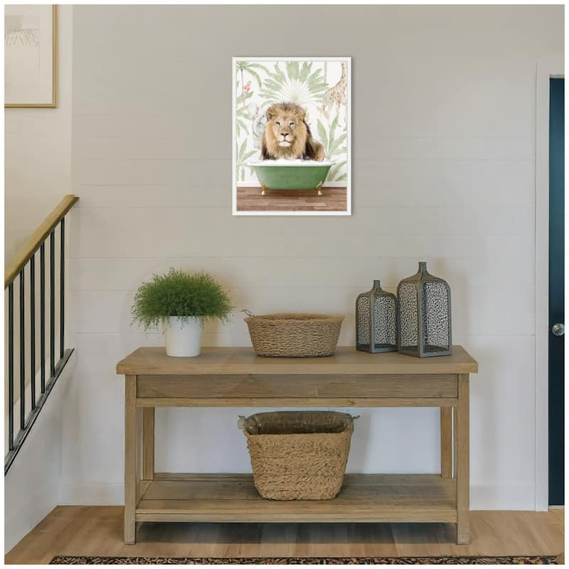 Kate and Laurel Sylvie Lion in Wild Safari Bathtub Framed Canvas by Amy Peterson