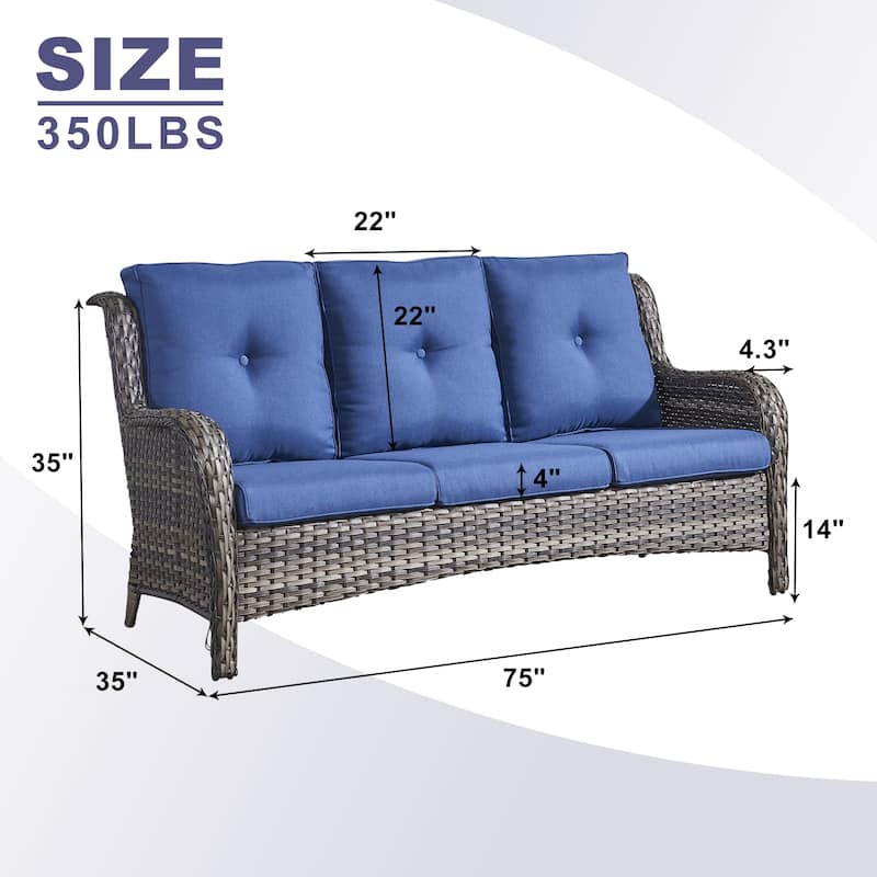 Pocassy 3-Seat Sofa Wicker Sofa PE Rattan