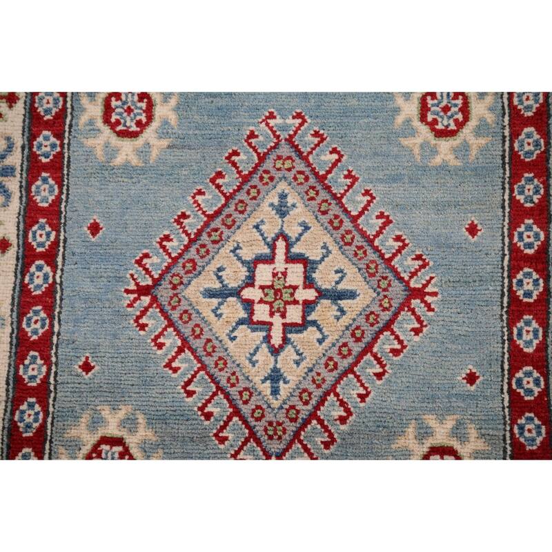 Light Blue Kazak Oriental Runner Rug Handmade Wool Carpet - 2'10" x 15'0"