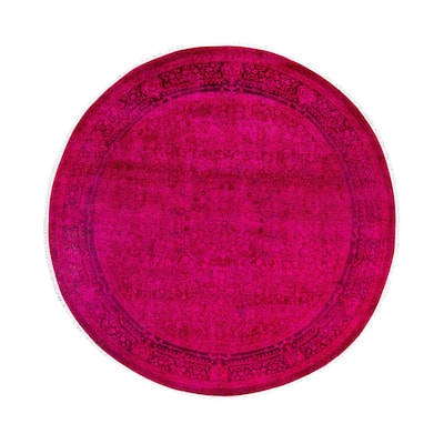 Overdyed One-of-a-Kind Hand-Knotted Round Area Rug - Pink - 7' 1" x 7' 1"