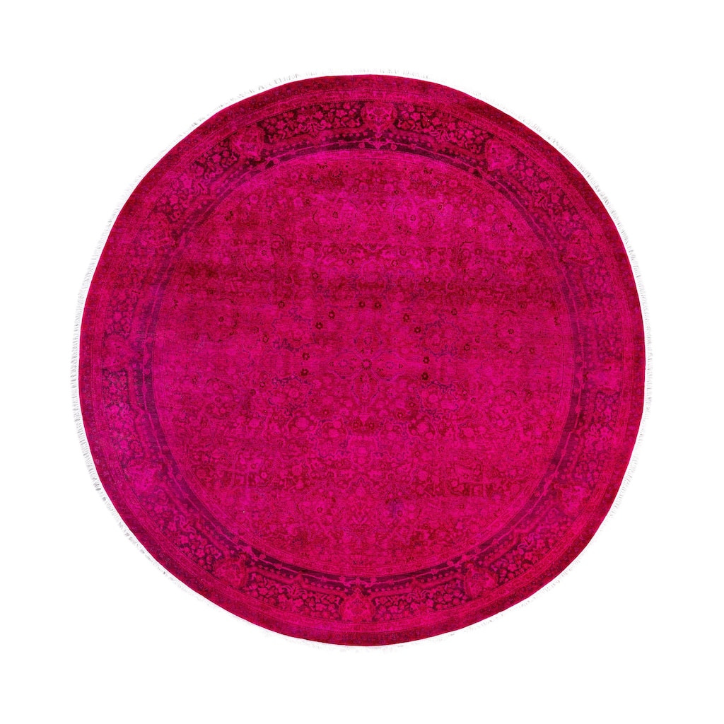 Overdyed One-of-a-Kind Hand-Knotted Round Area Rug - Pink - 7' 1" x 7' 1"