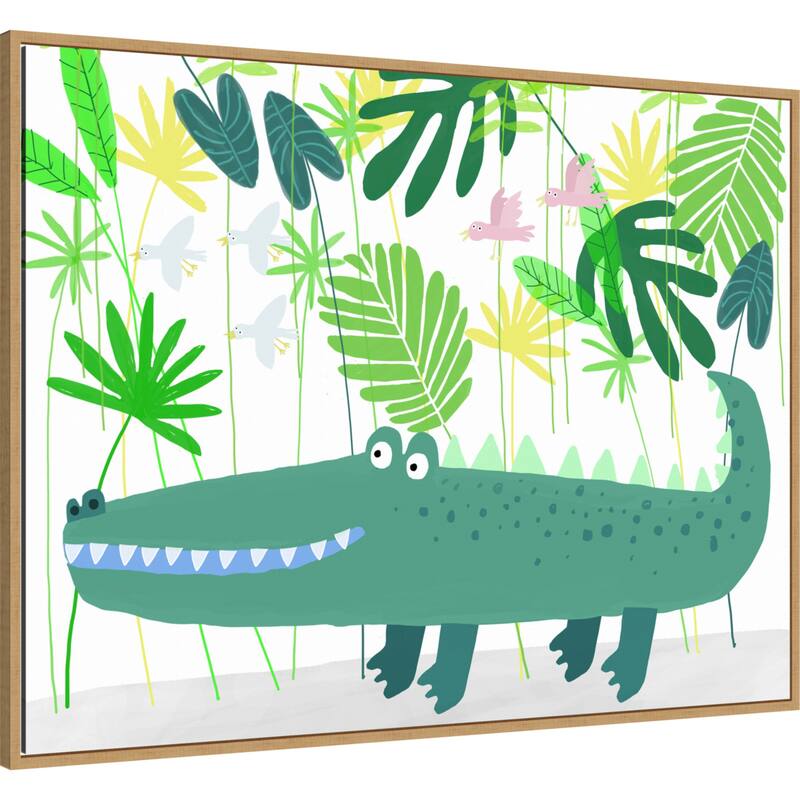 Happy Crocodile in the Jungle by Carla Daly Framed Canvas Wall Art Print