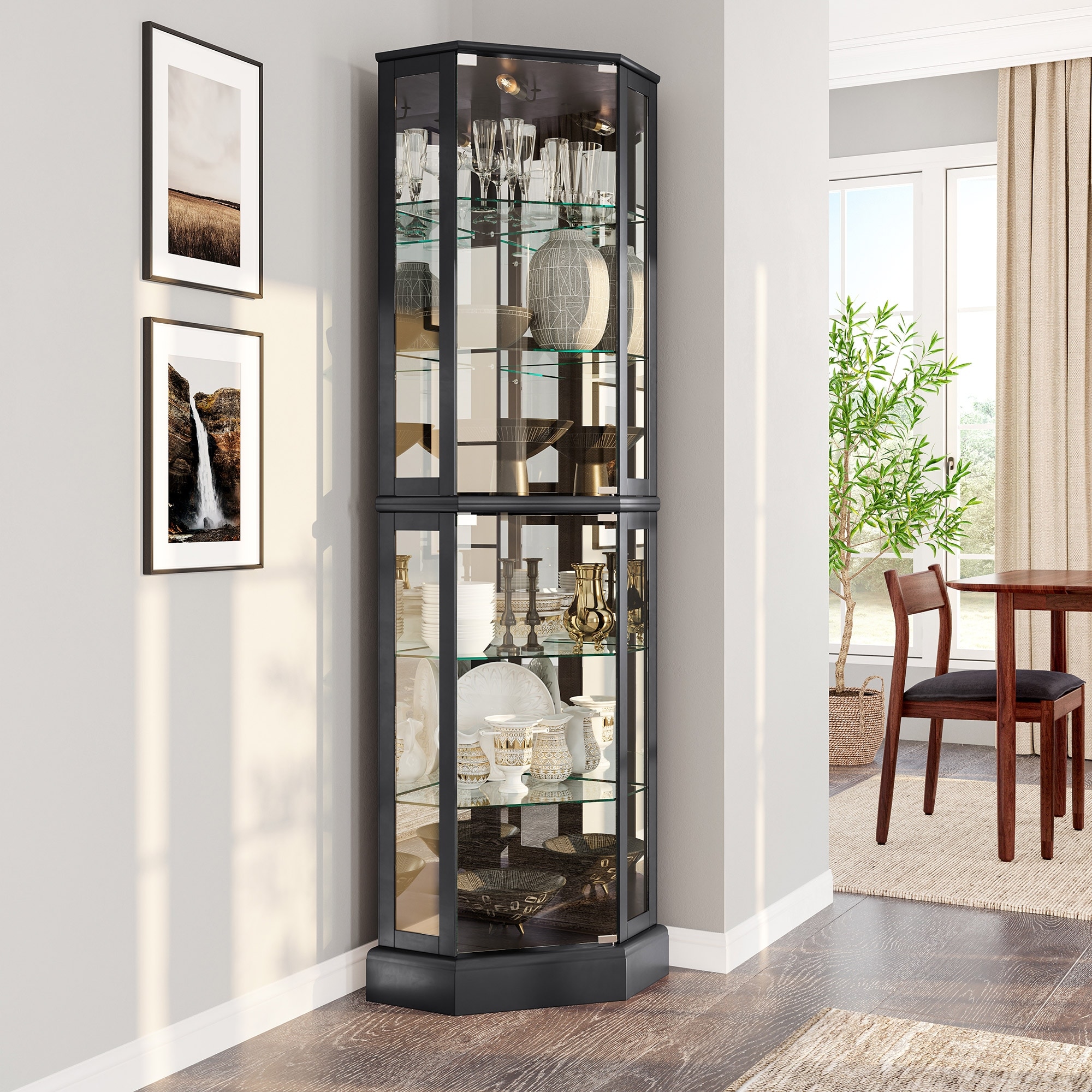 Black curio cabinet on sale with glass doors