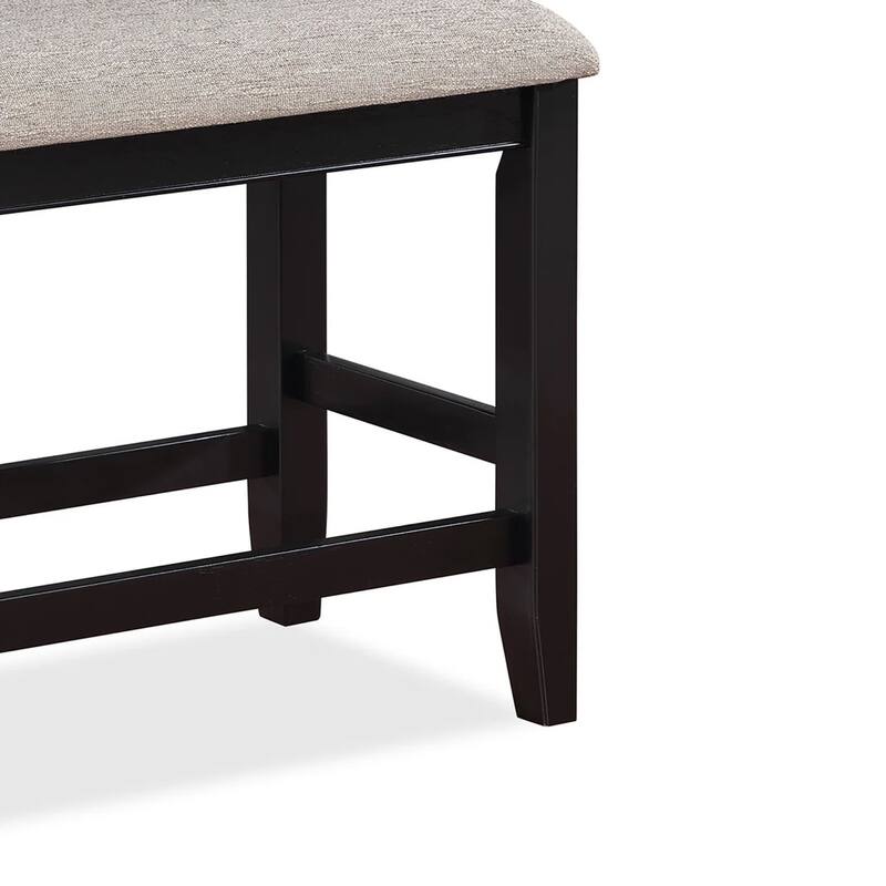 Filu Counter Height Dining Bench, Black Wood, Light Gray Linen, 40 Inch