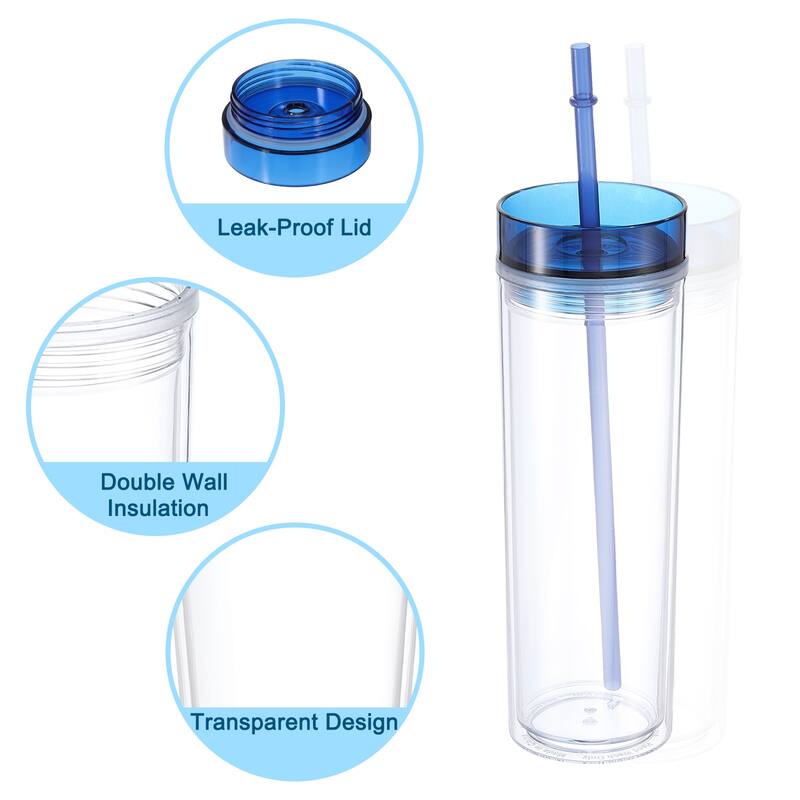 Skinny Acrylic Tumbler with Lid and Straw, 16 Oz Double Wall Cups