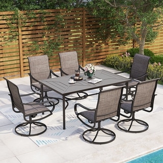 MAISON ARTS 7-Piece Patio Dining Set of 6 Sling Swivel Chairs and a Metal Dining Table