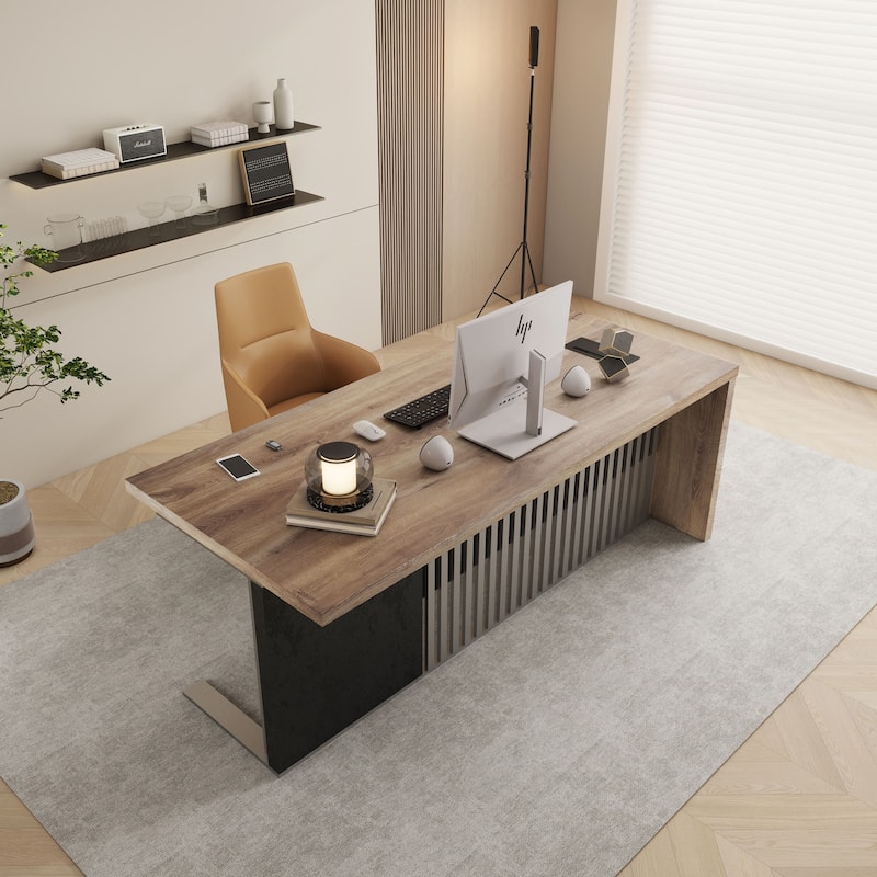 WESOME L-shaped Executive Office Desk with 2 Drawers 4 Wheels File Cabinets Cable Management