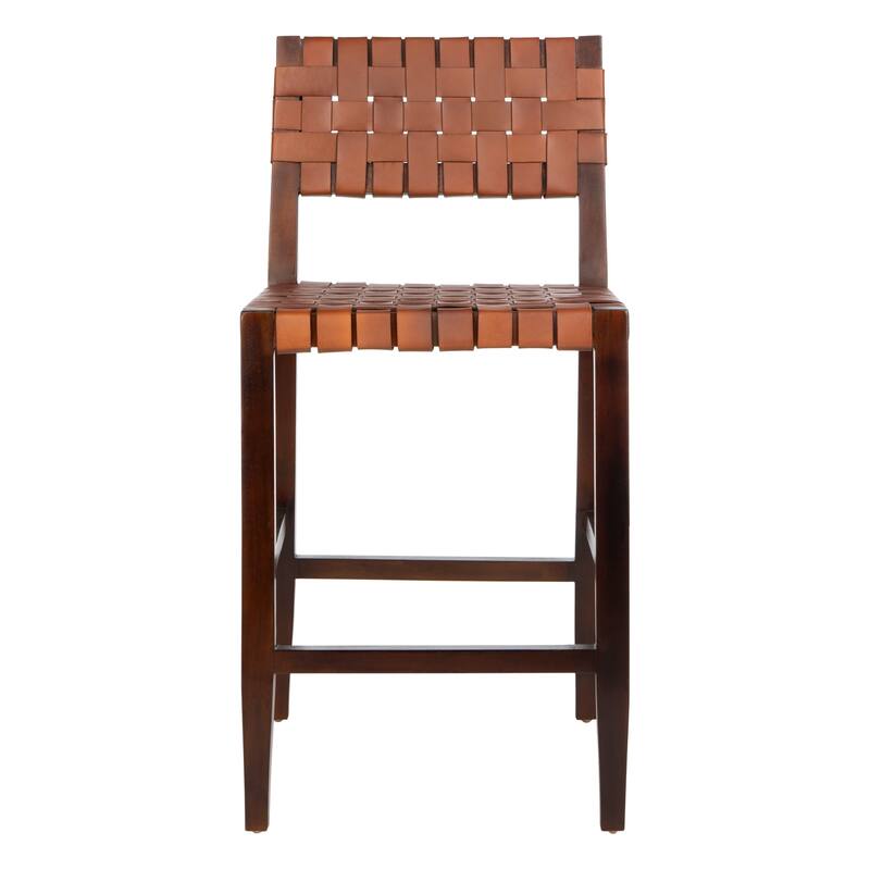 SAFAVIEH Zadie -24 Inch Woven Leather Counter Stool / Walnut - 18"W x 20"D x 36" H - 18Wx20Dx36H