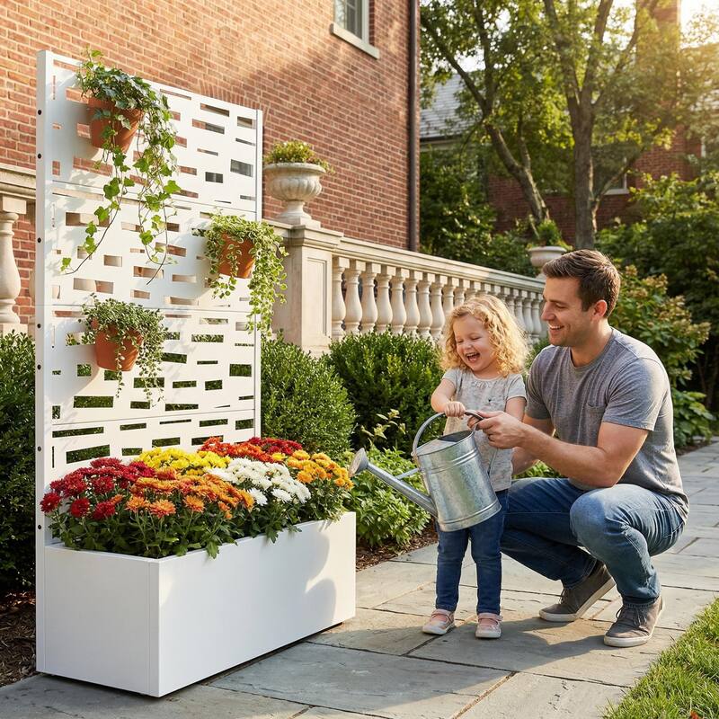 Raised Garden Bed Planter with Trellis Movable Planter Box with Lockable Wheels