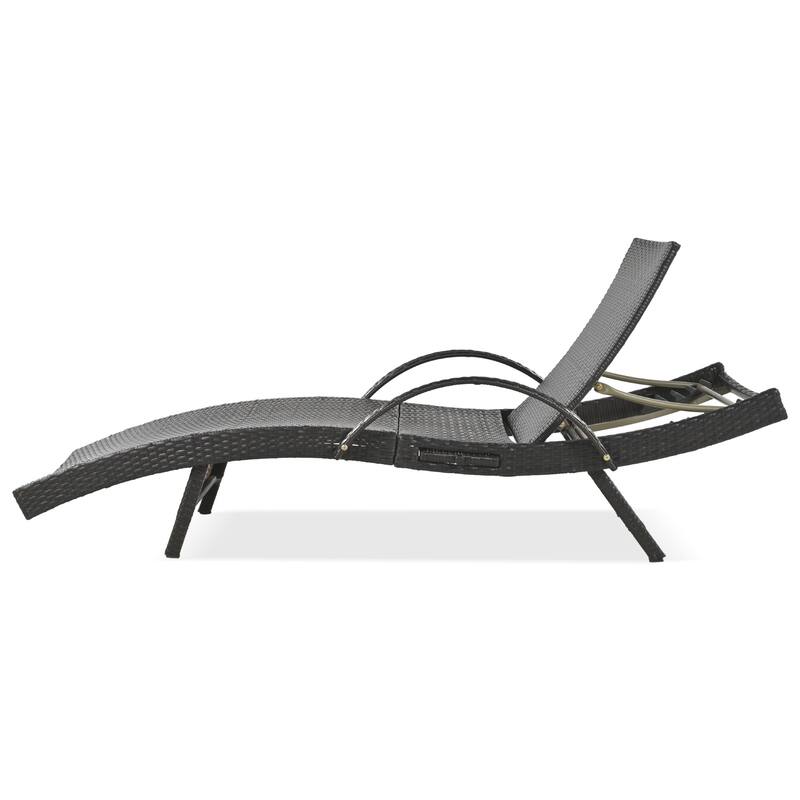2-piece Outdoor Wicker Chaise Lounge Chairs Set with Pull-out Side Table, Patio Pool Adjustable Reclining Sun Lounger