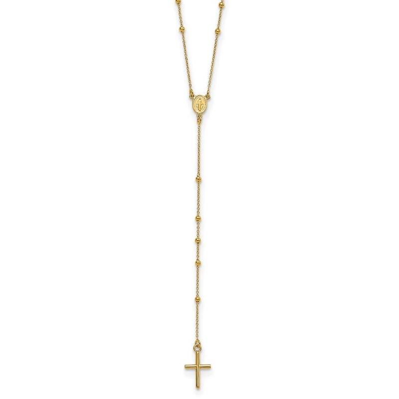 Curata 14k Yellow Gold Polished Long Cross Rosary Necklace, 24"