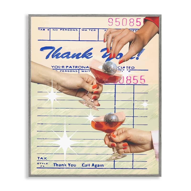 Stupell Drink Cheers Restaurant Check Framed Giclee Art Design By Lil' Rue - 11 x 14 - Grey
