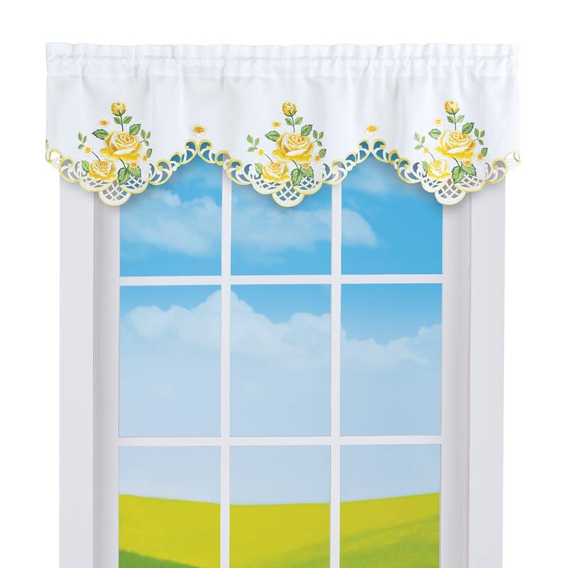 Embroidered Rose Clusters and Greenery Window Valance - 6.250 x 5.250 x 1.250