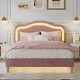 preview thumbnail 3 of 28, Twin Size Velvet Upholstered Smart LED Kids Bed Frame with Adjustable Headboard and RGB Lights, Easy to Assemble, Pink