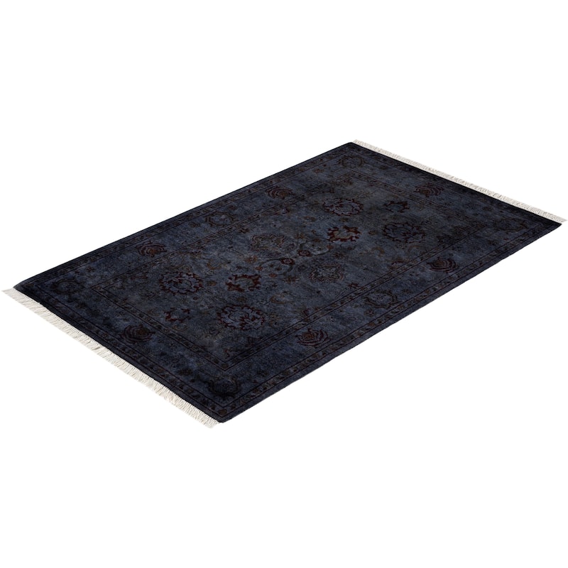Overton Hand Knotted Wool Vintage Inspired Modern Contemporary Overdyed Gray Area Rug - 2' 7" x 4' 2"