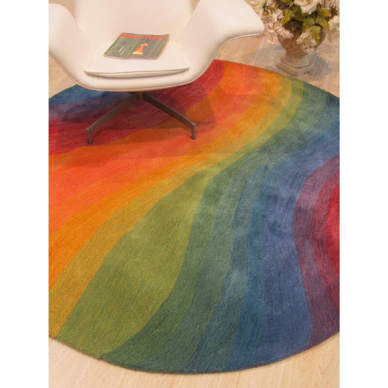 Lollipop Hand-Tufted Wool Contemporary Desertland Rug, 9'9 Round, Soft Vibrant Design - L