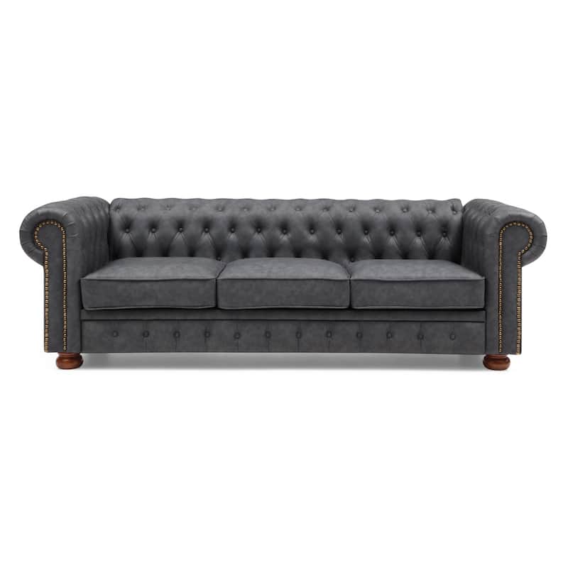 Chesterfield Sofa, 88.5" Upholstered Sofa Couch with Low Back, Roll Arm Nailhead Trim Classic 3 Seater Sofa for Living Room Home