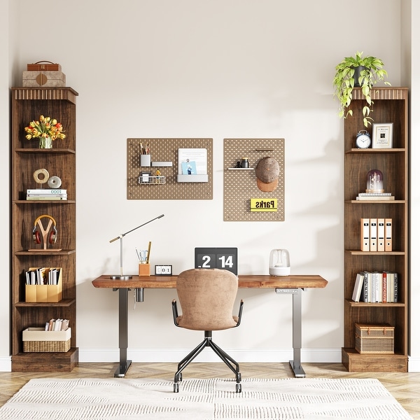 70.87-inch Narrow Corner Bookcase, 5-tier Industrial Bookshelf
