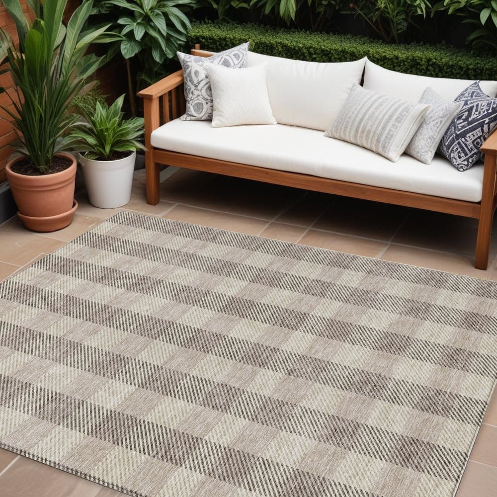 HomeRoots Plaid Transitional Rectangle Outdoor Rug