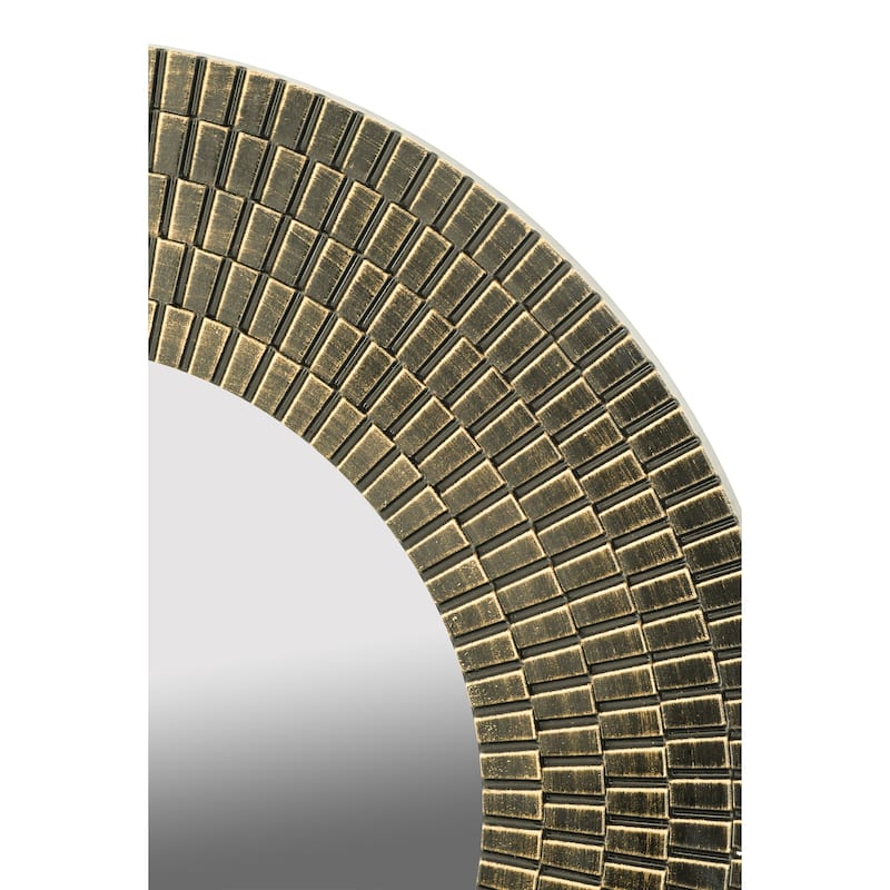 Round Gold And Black Wooden Woven Texture Accent Mirror - Gold+Black