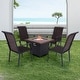 preview thumbnail 1 of 8, PHI VILLA 5-Piece Gas Fire Pit Table Patio Dining Set 28" Gas Fire Pit Table & Rattan High-back Dining Chairs 5-Piece Sets