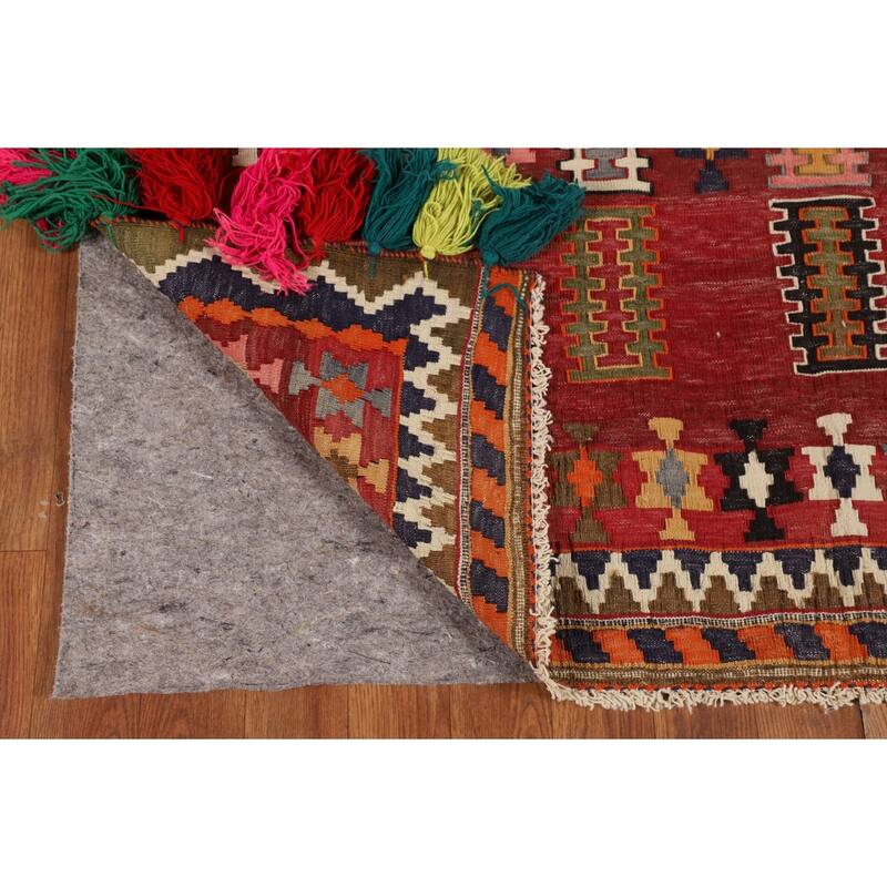 Kilim Qashqai Persian Vintage Rug Hand-Woven Geometric Wool Carpet - 4'6"x 7'7"