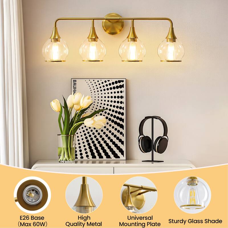 Modern Vanity Lights Dimmable Bathroom Light Fixtures with Glass Shade