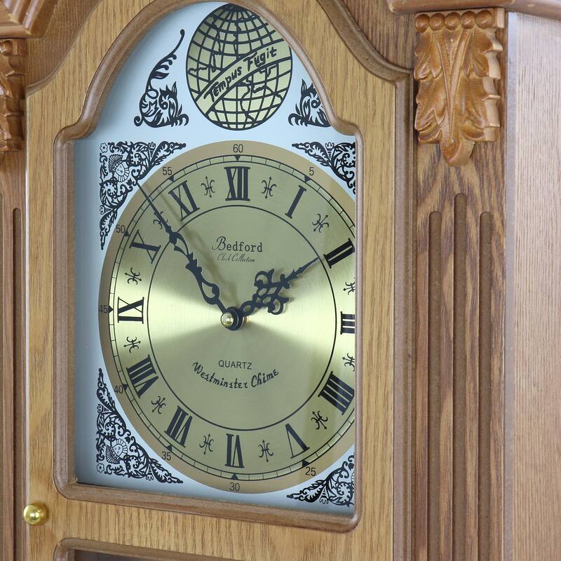 Bedford Clock Collection Honey Oak Chiming Pendulum Wall Clock - 12.25"x5.5"x29.25"