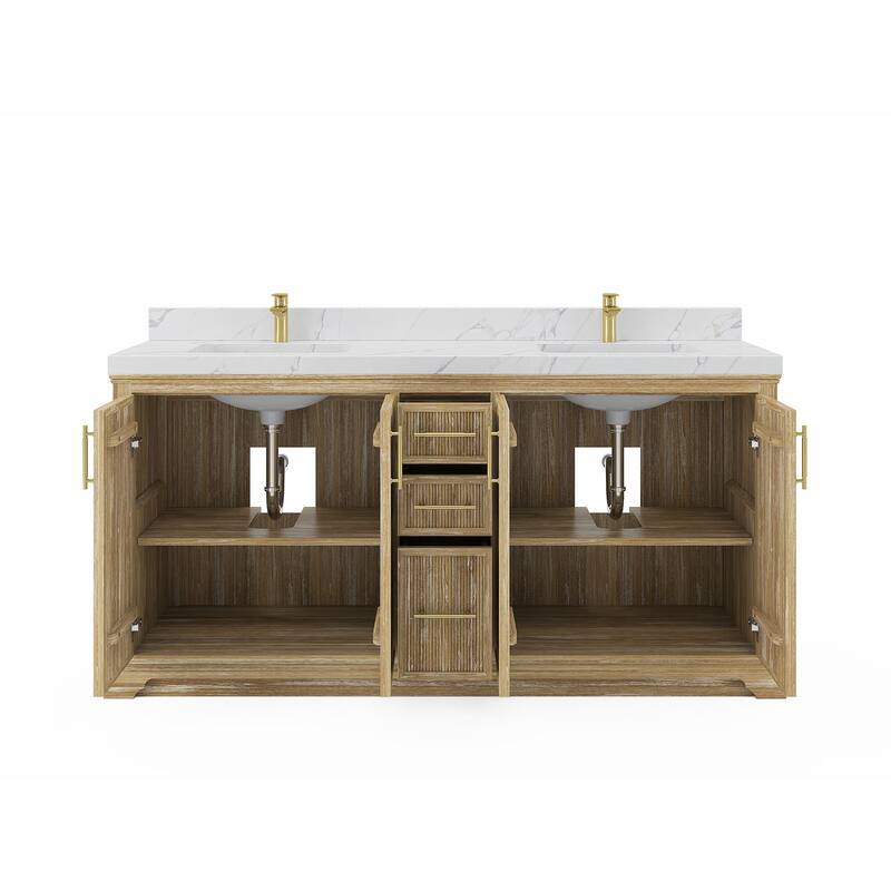 Willow Collections 72 x 22 Alys Solid Teak Wood Double Sink Bathroom Vanity with Quartz or Marble Countertop