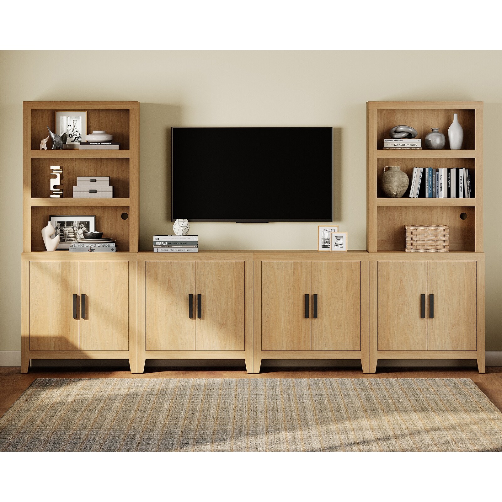 WAMPAT Entertainment Center with Bookshelves, Farmhouse TV Stand for Living Room, Bedroom - n/a